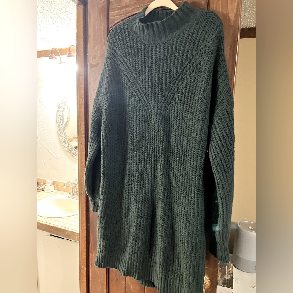 Deep forest green sweater dress w/mock neck. Runs big, ordered large worn once.